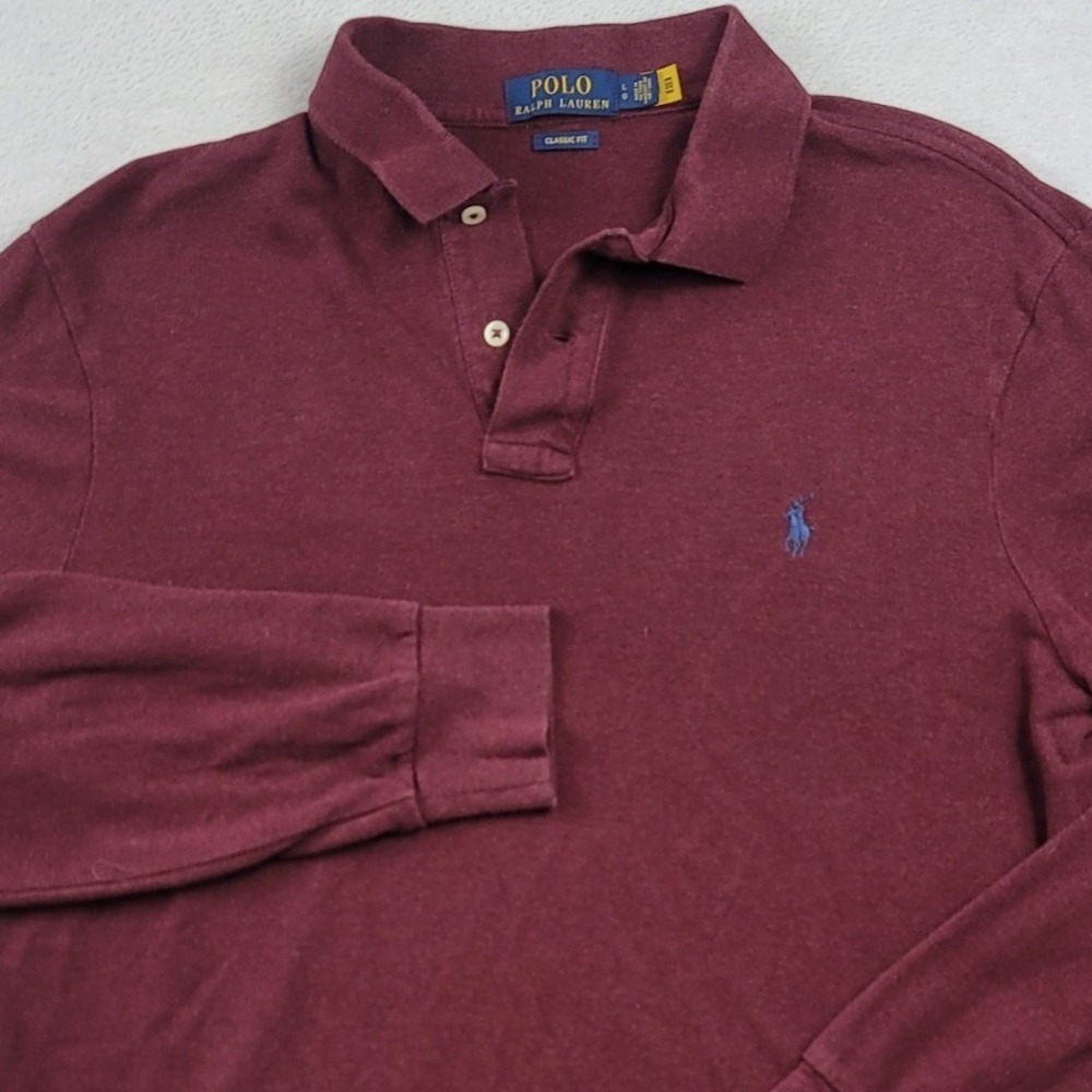 Polo Ralph Lauren Mens Large Classic Fit Long Sleeve Polo Shirt Burgundy Maroon